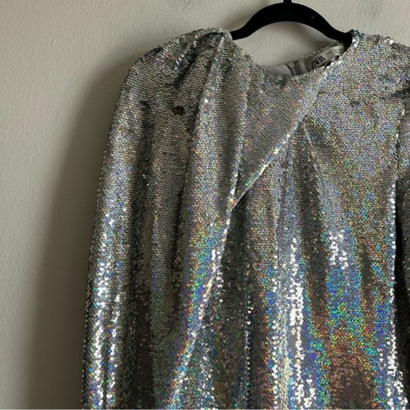 Zara Blogger Favorite Silver Sequin Mini Party Mini Dress - Picture 4 of 15